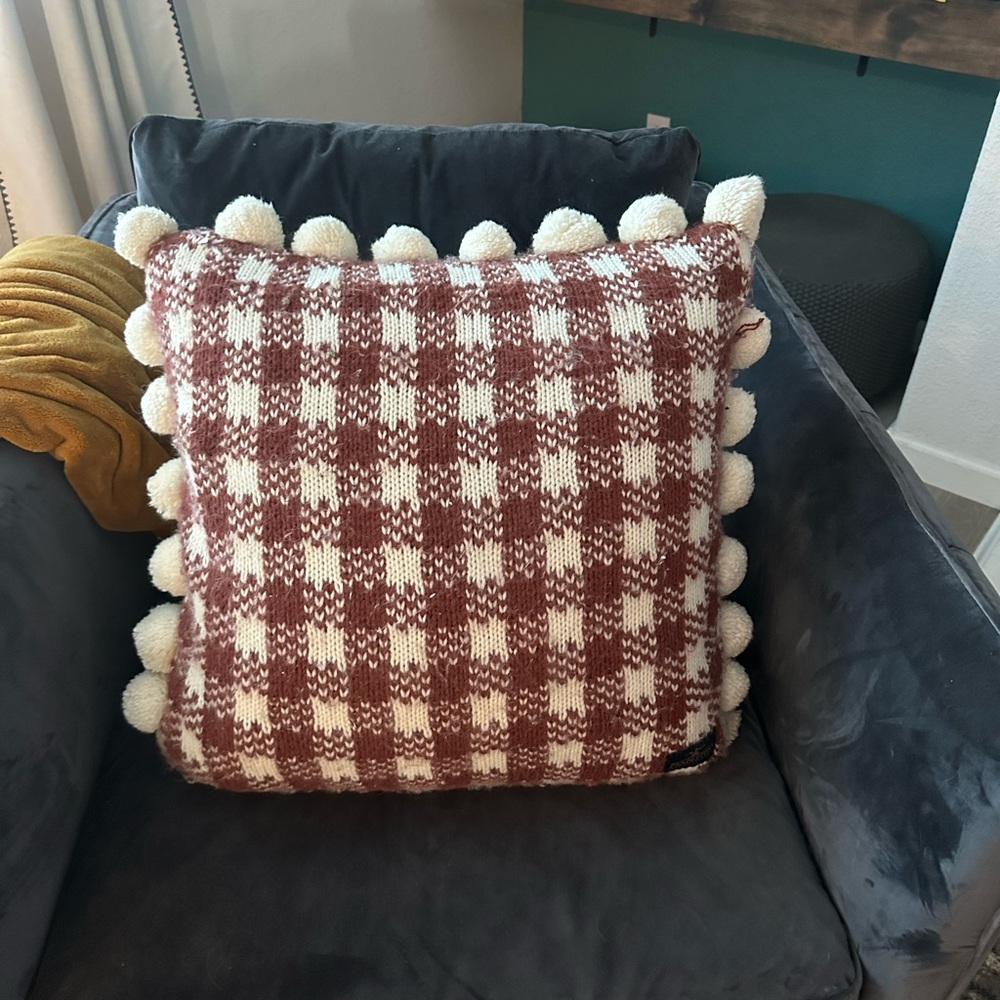 Pendleton Decorative Accent Throw Pillow Burnt Orange Knit Checkered Feather